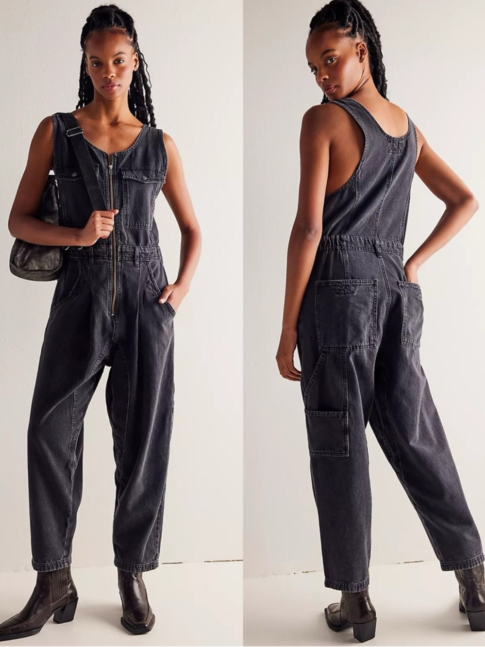NWT Free People Cloud Nine Overalls Denim Jumpsuit Iron Black